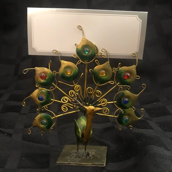 6 Metal Peacock Picture/Place Setting Holders - Picture 3 of 7